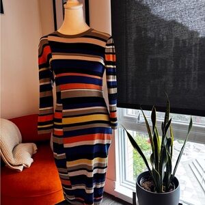 Armani Exchange Multicolor Striped Long Sleeve Dress